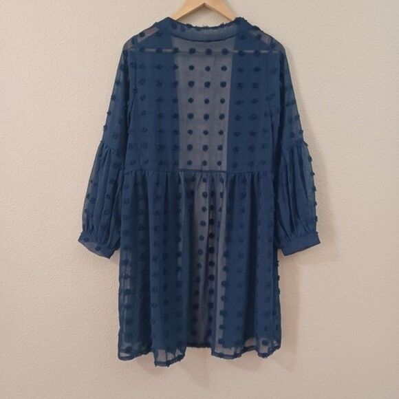 Elesol Swiss Dot Open Front Blue Kimono Cardigan Size Small - Picture 3 of 9